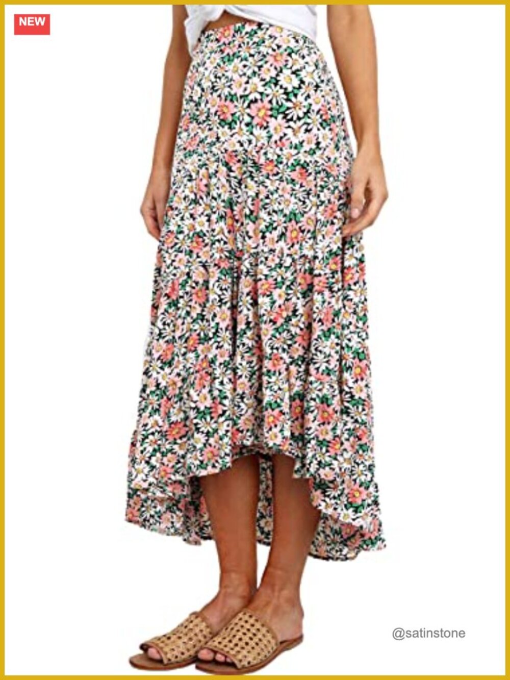 Boho Floral Chiffon High Low Midi Skirt